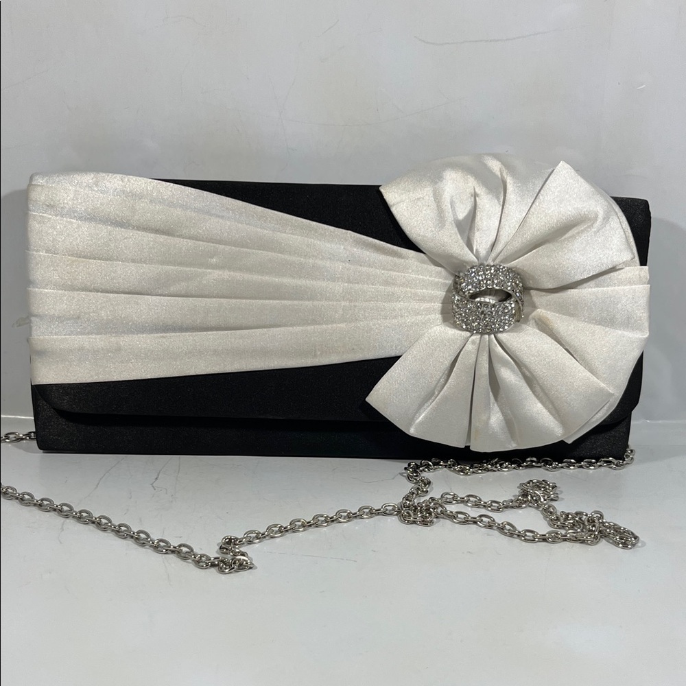 Lulu Townsend Black and Cream Clutch with Silver Chain
